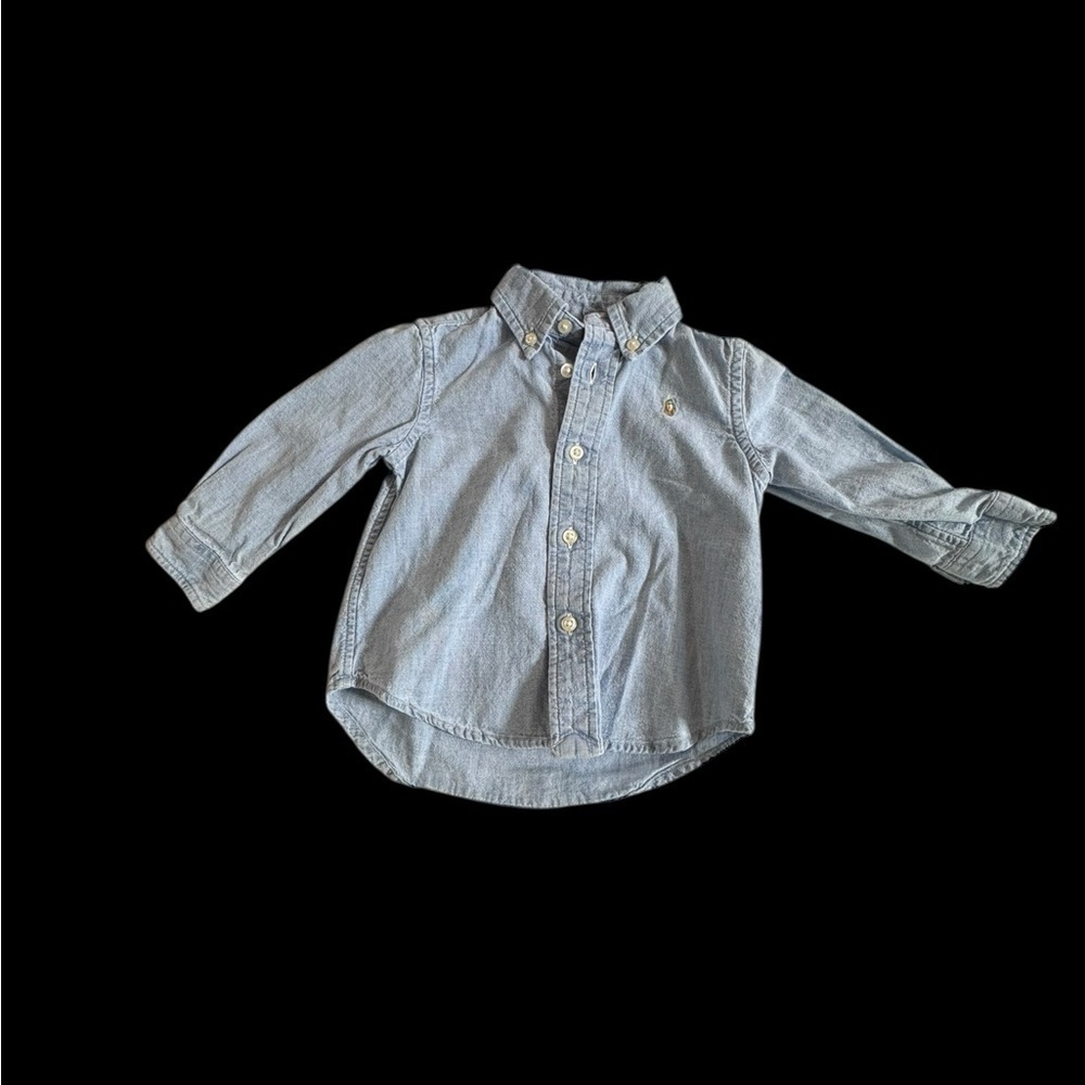 Ralph Lauren Pony Logo Button Front Shirt Boys Size 9M light color denim